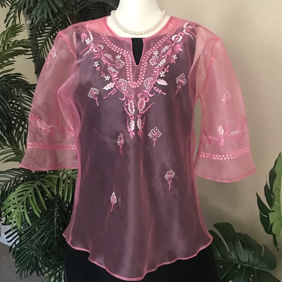 Blush Pink Kimona Blouse or Ladies Barong Tagalog with beautiful embroidery - Picture 10 of 16
